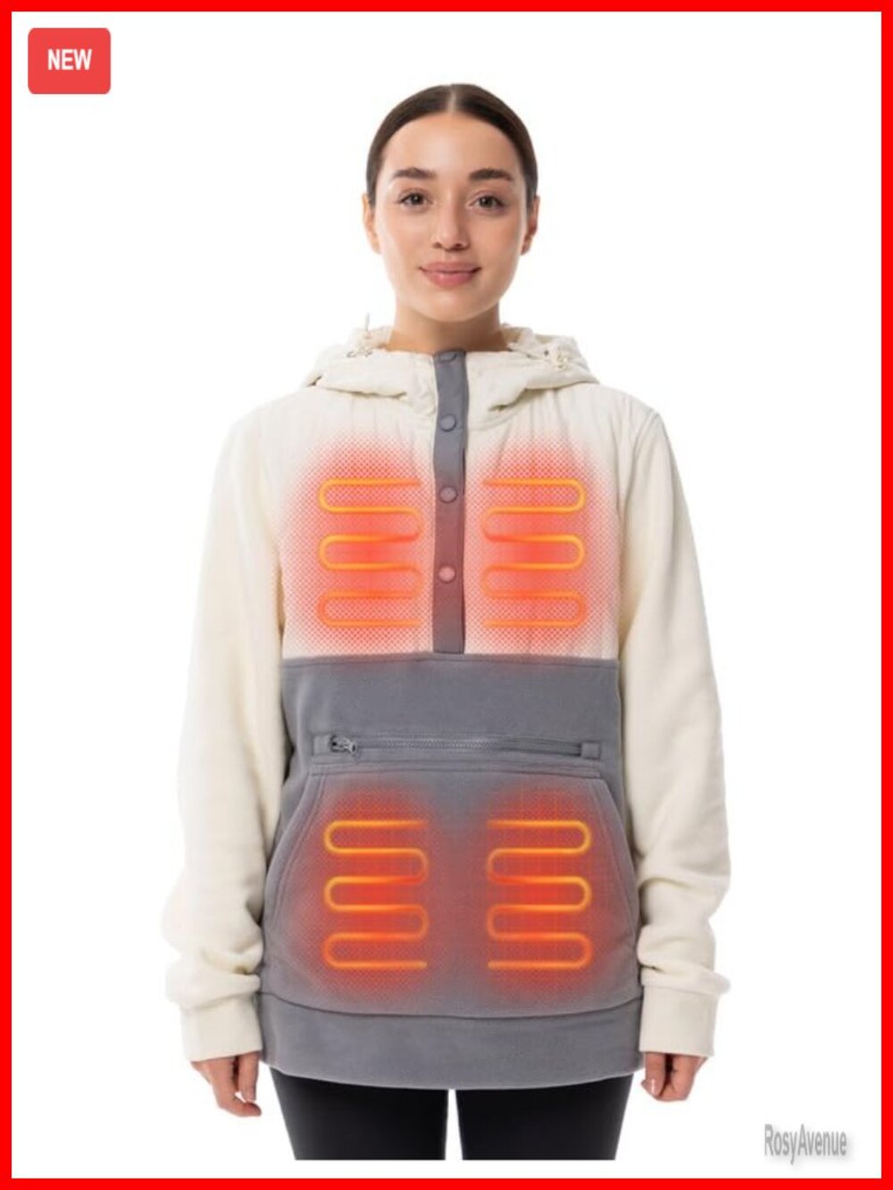 Heated Half Snap Pullover Unisex Fleece Sweater with 16000mAh Power Bank
